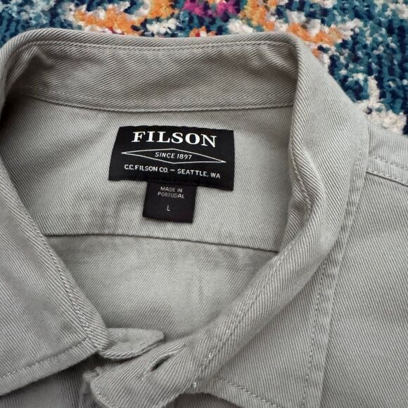 C.C. FILSON Men's Chino Twill Button Down Shirt in Fog Gray Size Large - Picture 2 of 10